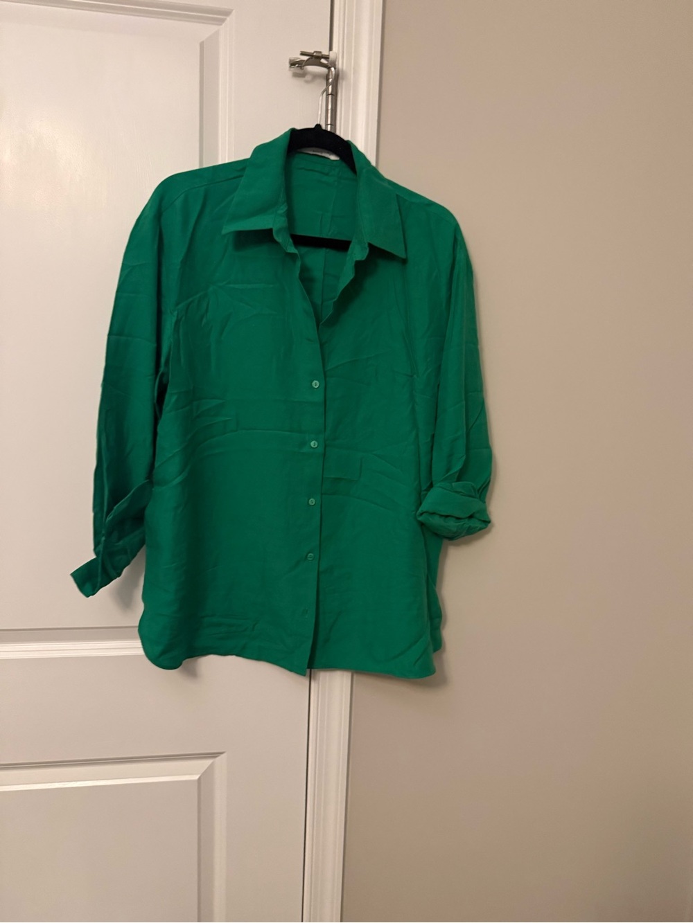 Mango Emerald Green Button-Front Blouse